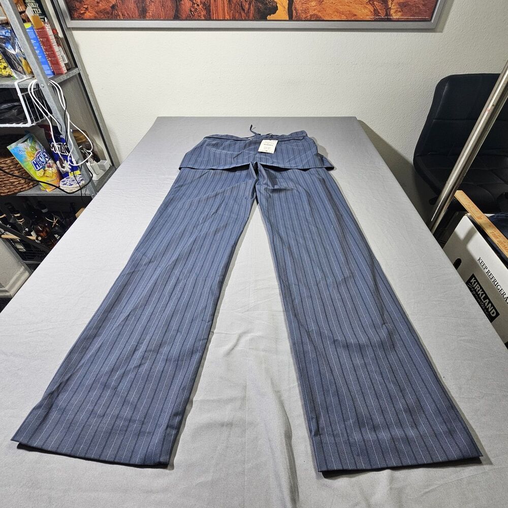 Zara Viral Skirt Overlay Pinstripe Pants Womens M Medium Gray Blue Wide Leg New - Picture 8 of 10